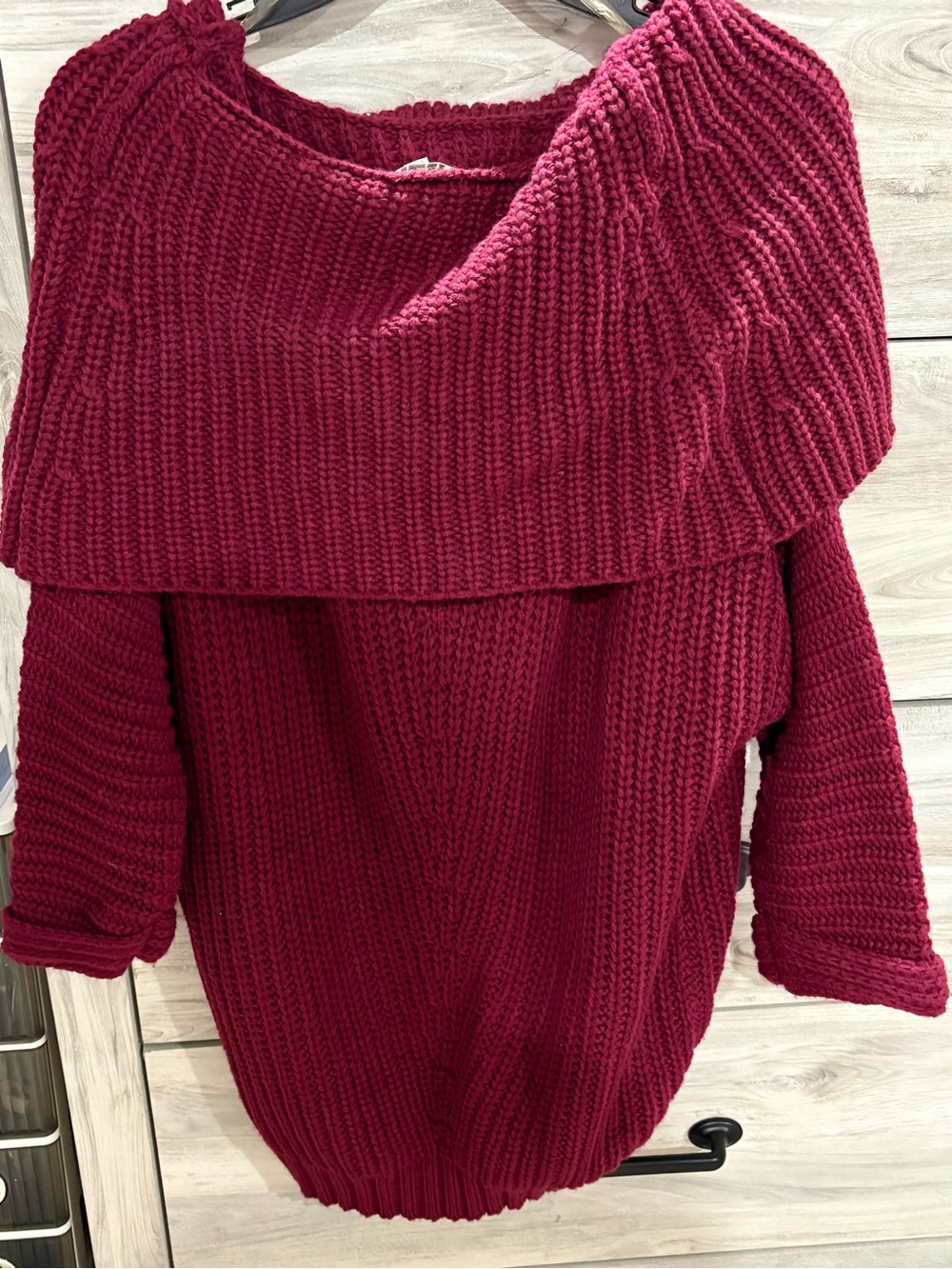 Umgee Off-the-Shoulder Foldover Sweater - Wine